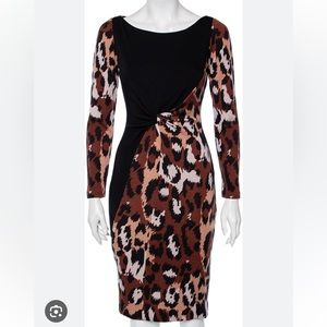 Diane Von Furstenberg Black & Brown Leopard Printed Wool Masankay Dress size 2